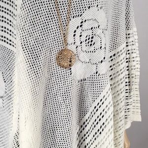 Posh Mishmosh Sweaters - Ivory Crochet Poncho Coverup Sweater Shawl OSFM Posh Mishmosh Sweaters - Ivory Crochet Poncho Coverup Sweater Shawl OSFM